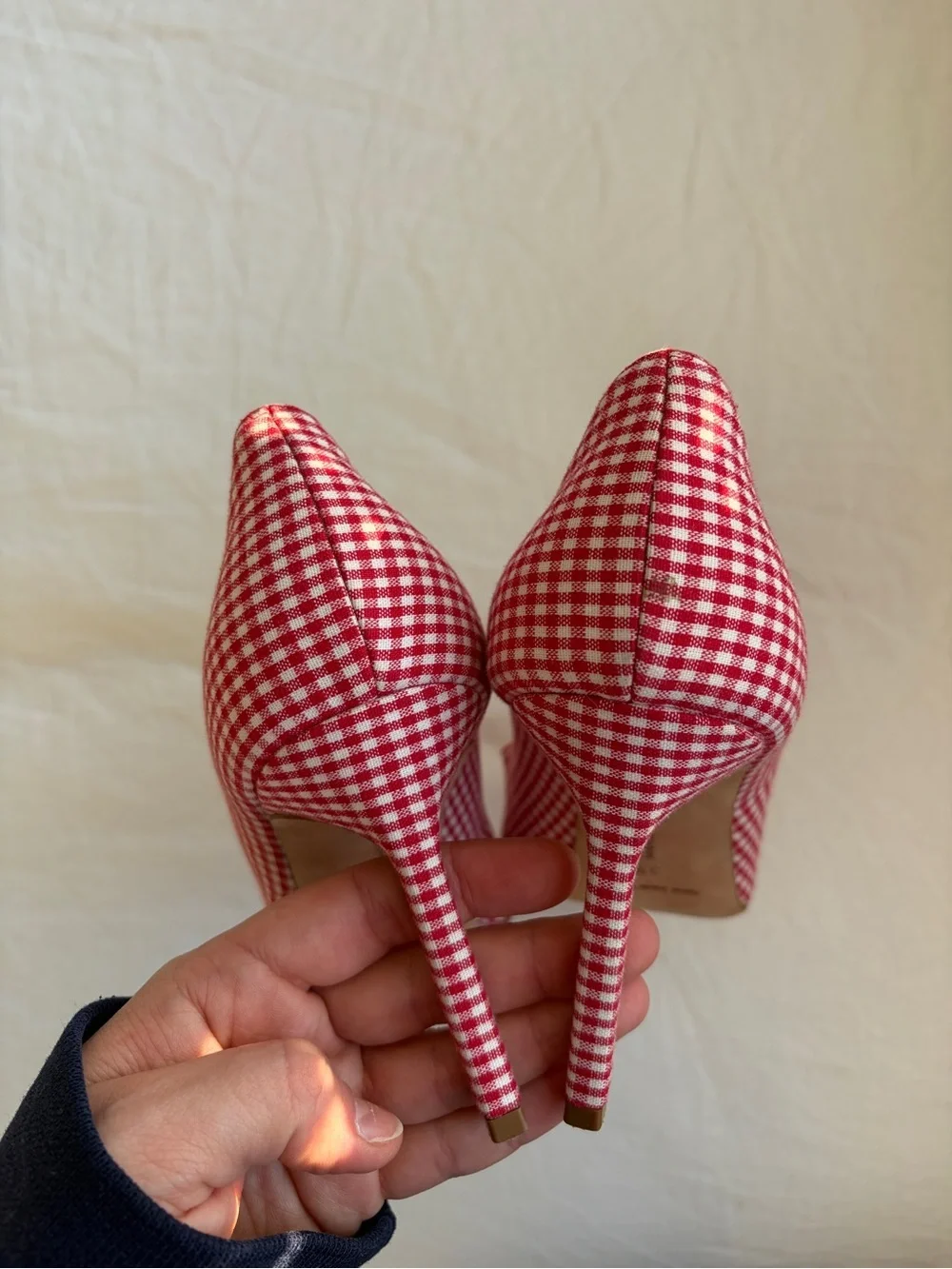 Manolo Blahnik Gingham Pointy Toe Heels Red White